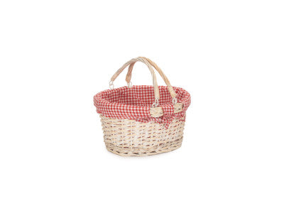 Basket, SMALL WHITE SWING HANDLE SHOPPER with RED & WHITE CHECKED LINING