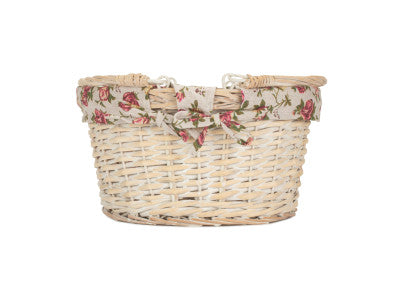 Basket, SMALL WHITE SWING HANDLE SHOPPER with GARDEN ROSE LINING