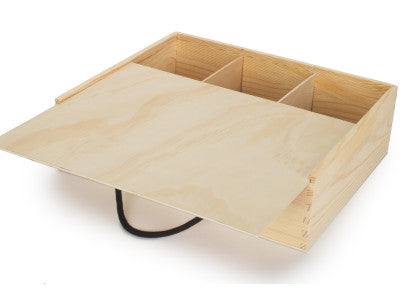 Basket, 3 BEER BOTTLE BOX with WOODEN LID