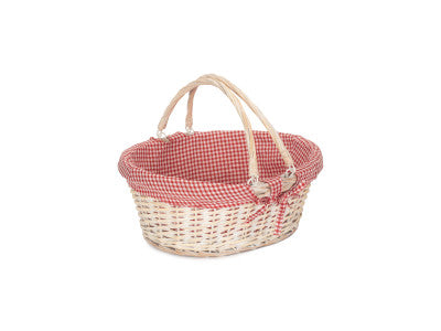 Basket, LARGE WHITE SWING HANDLE SHOPPER with RED & WHITE CHECKED LINING