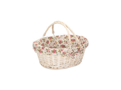 Basket, LARGE WHITE SWING HANDLE SHOPPER - GARDEN ROSE LINING