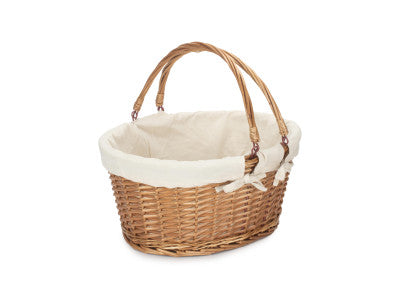 Basket, LINED DOUBLE STEAMED WICKER SHOPPING BASKET with SWING HANDLES   