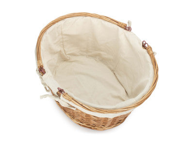 Basket, LINED DOUBLE STEAMED WICKER SHOPPING BASKET with SWING HANDLES   