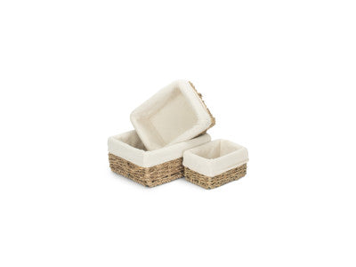 Basket, Set of 3 LINED RECTANGULAR SEAGRASS SMALL TRAYS 