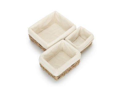Basket, Set of 3 LINED RECTANGULAR SEAGRASS SMALL TRAYS 