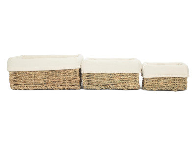 Basket, Set of 3 LINED RECTANGULAR SEAGRASS SMALL TRAYS 
