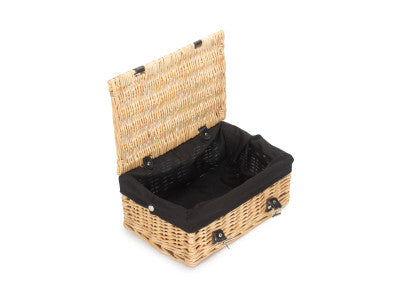 Basket, 14 inch EMPTY WICKER HAMPER BASKET - BUFF - BLACK LINING