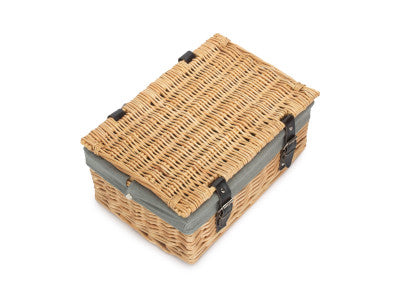 Basket, 14 inch EMPTY WICKER HAMPER BASKET - BUFF - GREY SAGE LINING