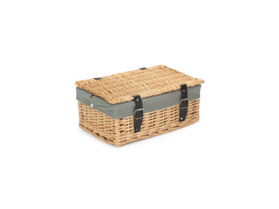 Basket, 14 inch EMPTY WICKER HAMPER BASKET - BUFF - GREY SAGE LINING