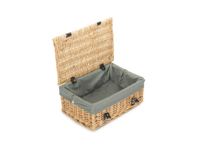 Basket, 14 inch EMPTY WICKER HAMPER BASKET - BUFF - GREY SAGE LINING