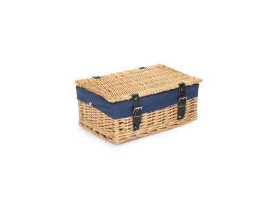 Basket, 14 inch EMPTY WICKER HAMPER BASKET - BUFF - NAVY BLUE LINING