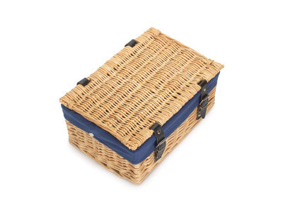 Basket, 14 inch EMPTY WICKER HAMPER BASKET - BUFF - NAVY BLUE LINING
