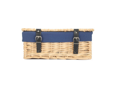 Basket, 14 inch EMPTY WICKER HAMPER BASKET - BUFF - NAVY BLUE LINING