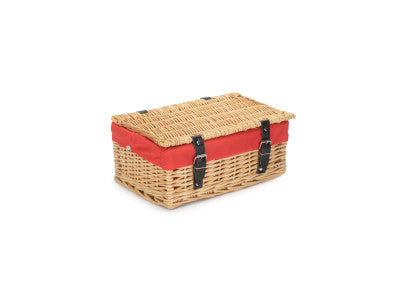 Basket, 14 inch EMPTY WICKER HAMPER BASKET - BUFF - RED LINING