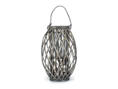 Basket, GREY WASH WILLOW CANDLE LANTERN