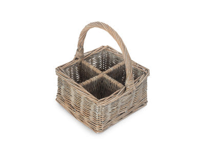 Basket, GREY WASH SQUARE 4 SECTION CUTLERY BASKET