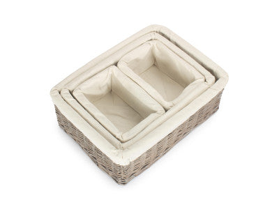 Basket, Set of 4 GREY WASH FINISH TRAY with LINING 