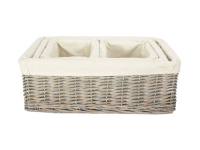 Basket, Set of 4 GREY WASH FINISH TRAY with LINING 