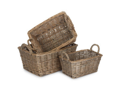 Basket, ANTIQUE WASH HANDLED STORAGE SOLUTION SET 3  - UNLINED