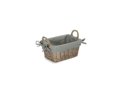 Basket, SMALL ANTIQUE WASH HANDLED STORAGE SOLUTION with GREY SAGE LINING