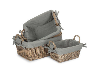 Basket, Set of 3 ANTIQUE WASH HANDLED STORAGE SOLUTION with GREY SAGE LINING 