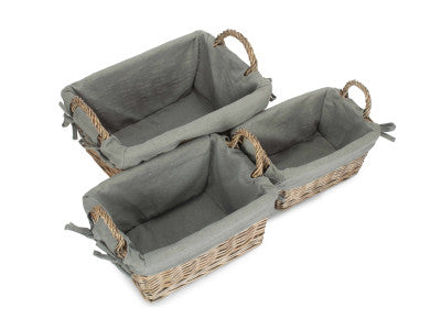 Basket, Set of 3 ANTIQUE WASH HANDLED STORAGE SOLUTION with GREY SAGE LINING 
