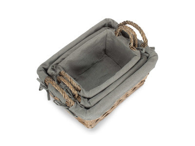 Basket, Set of 3 ANTIQUE WASH HANDLED STORAGE SOLUTION with GREY SAGE LINING 