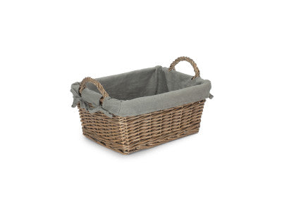 Basket, LARGE ANTIQUE WASH HANDLED STORAGE SOLUTION with GREY SAGE LINING