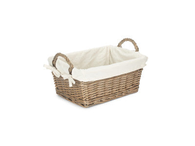 Basket, LARGE ANTIQUE WASH HANDLED STORAGE SOLUTION with WHITE LINING
