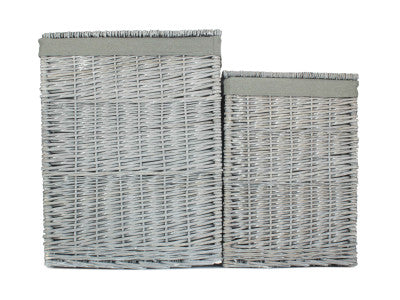 Basket, Set of 2 GREY WASH SQUARE LAUNDRY BASKET with GREY SAGE LINING 