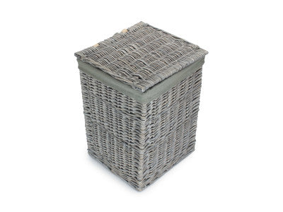 Basket, SMALL GREY WASH SQUARE LAUNDRY BASKET with GREY SAGE LINING