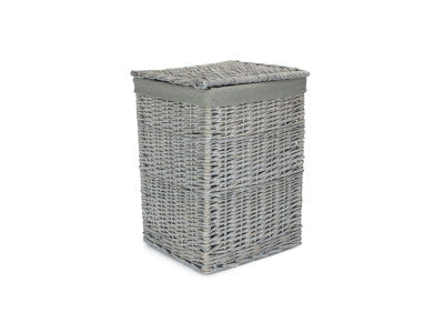 Basket, SMALL GREY WASH SQUARE LAUNDRY BASKET with GREY SAGE LINING