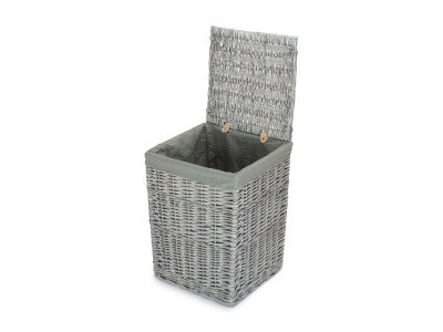 Basket, SMALL GREY WASH SQUARE LAUNDRY BASKET with GREY SAGE LINING