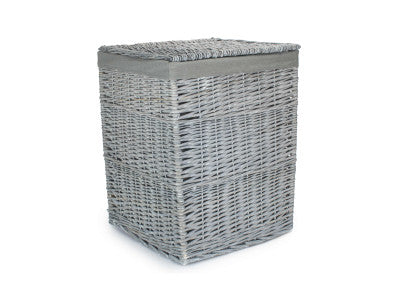 Basket, LARGE GREY WASH SQUARE LAUNDRY BASKET with GREY SAGE LINING
