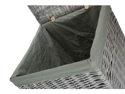 Basket, LARGE GREY WASH SQUARE LAUNDRY BASKET with GREY SAGE LINING