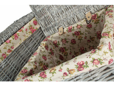 Basket, Set of 2 GREY WASH SQUARE LAUNDRY BASKET with GARDEN ROSE LINING 