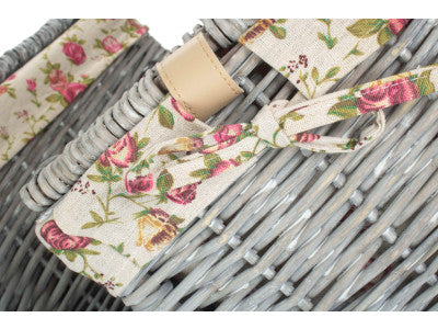 Basket, Set of 2 GREY WASH SQUARE LAUNDRY BASKET with GARDEN ROSE LINING 