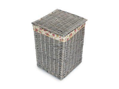 Basket, SMALL GREY WASH SQUARE LAUNDRY BASKET with GARDEN ROSE LINING