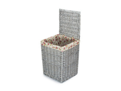 Basket, SMALL GREY WASH SQUARE LAUNDRY BASKET with GARDEN ROSE LINING