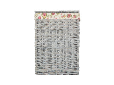 Basket, SMALL GREY WASH SQUARE LAUNDRY BASKET with GARDEN ROSE LINING
