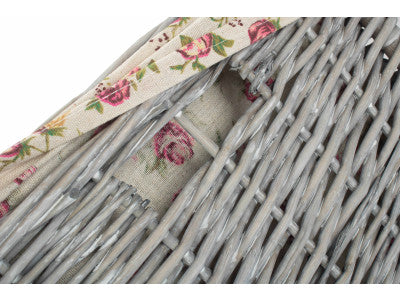 Basket, SMALL GREY WASH SQUARE LAUNDRY BASKET with GARDEN ROSE LINING