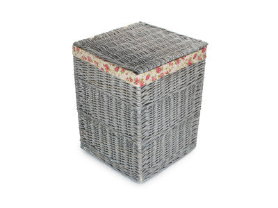 Basket, LARGE GREY WASH SQUARE LAUNDRY BASKET with GARDEN ROSE LINING