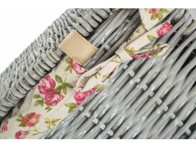 Basket, LARGE GREY WASH SQUARE LAUNDRY BASKET with GARDEN ROSE LINING