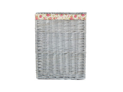 Basket, LARGE GREY WASH SQUARE LAUNDRY BASKET with GARDEN ROSE LINING