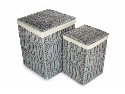 Basket, Set of 2 GREY WASH SQUARE LAUNDRY BASKET with WHITE LINING 
