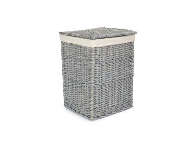 Basket, SMALL GREY WASH SQUARE LAUNDRY BASKET with WHITE LINING