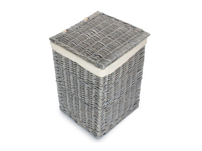 Basket, SMALL GREY WASH SQUARE LAUNDRY BASKET with WHITE LINING