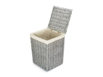 Basket, SMALL GREY WASH SQUARE LAUNDRY BASKET with WHITE LINING