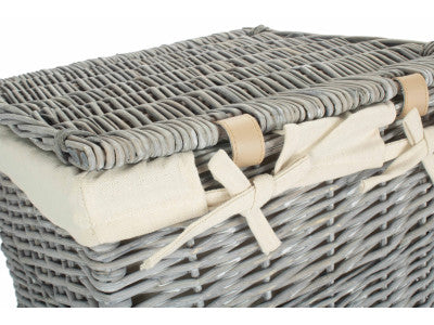Basket, SMALL GREY WASH SQUARE LAUNDRY BASKET with WHITE LINING