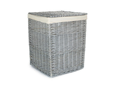 Basket, LARGE GREY WASH SQUARE LAUNDRY BASKET with WHITE LINING